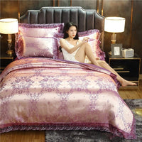 HKM-387411 Silk Satin Jacquard Lace Four-Piece Bedding Set with Floral Patterns for 1.5m & 1.8m Beds