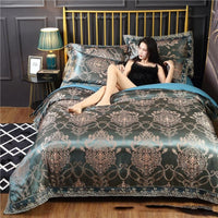 HKM-387411 Silk Satin Jacquard Lace Four-Piece Bedding Set with Floral Patterns for 1.5m & 1.8m Beds