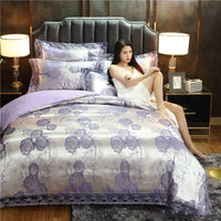 HKM-387411 Silk Satin Jacquard Lace Four-Piece Bedding Set with Floral Patterns for 1.5m & 1.8m Beds