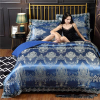 HKM-387411 Silk Satin Jacquard Lace Four-Piece Bedding Set with Floral Patterns for 1.5m & 1.8m Beds