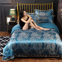 HKM-387411 Silk Satin Jacquard Lace Four-Piece Bedding Set with Floral Patterns for 1.5m & 1.8m Beds