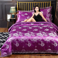 HKM-387411 Silk Satin Jacquard Lace Four-Piece Bedding Set with Floral Patterns for 1.5m & 1.8m Beds