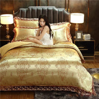 HKM-387411 Silk Satin Jacquard Lace Four-Piece Bedding Set with Floral Patterns for 1.5m & 1.8m Beds