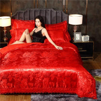 HKM-387411 Silk Satin Jacquard Lace Four-Piece Bedding Set with Floral Patterns for 1.5m & 1.8m Beds