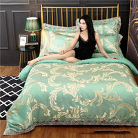 HKM-387411 Silk Satin Jacquard Lace Four-Piece Bedding Set with Floral Patterns for 1.5m & 1.8m Beds