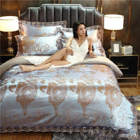 HKM-387411 Silk Satin Jacquard Lace Four-Piece Bedding Set with Floral Patterns for 1.5m & 1.8m Beds
