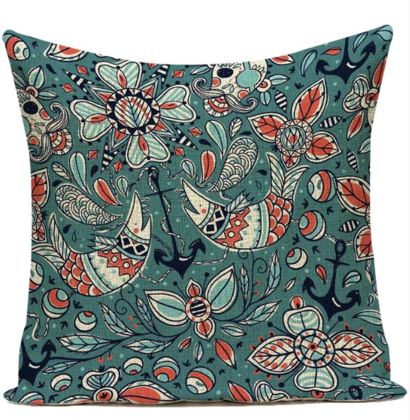 HKM-387539 Ink Painting Floral Cushion Cover - Peach Skin Fabric, 45x45 cm