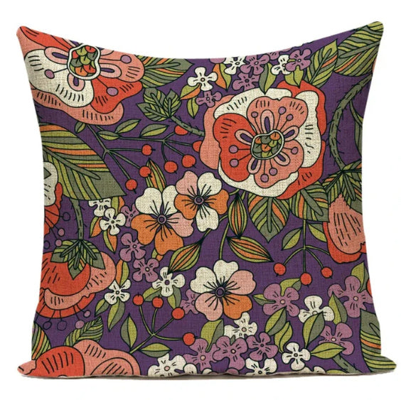 HKM-387539 Ink Painting Floral Cushion Cover - Peach Skin Fabric, 45x45 cm