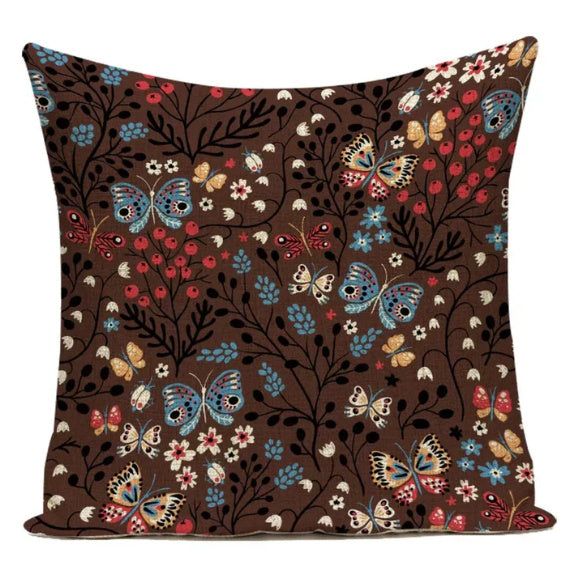 HKM-387539 Ink Painting Floral Cushion Cover - Peach Skin Fabric, 45x45 cm