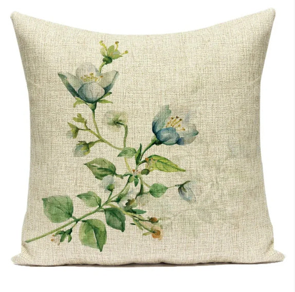 HKM-387539 Ink Painting Floral Cushion Cover - Peach Skin Fabric, 45x45 cm