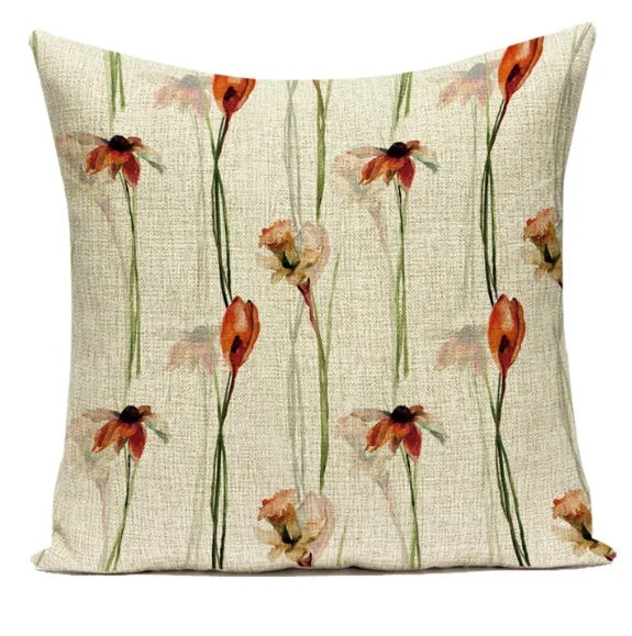 HKM-387539 Ink Painting Floral Cushion Cover - Peach Skin Fabric, 45x45 cm
