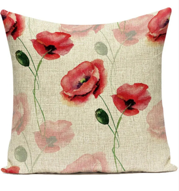 HKM-387539 Ink Painting Floral Cushion Cover - Peach Skin Fabric, 45x45 cm