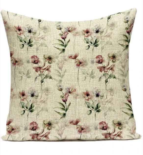HKM-387539 Ink Painting Floral Cushion Cover - Peach Skin Fabric, 45x45 cm