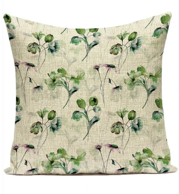 HKM-387539 Ink Painting Floral Cushion Cover - Peach Skin Fabric, 45x45 cm