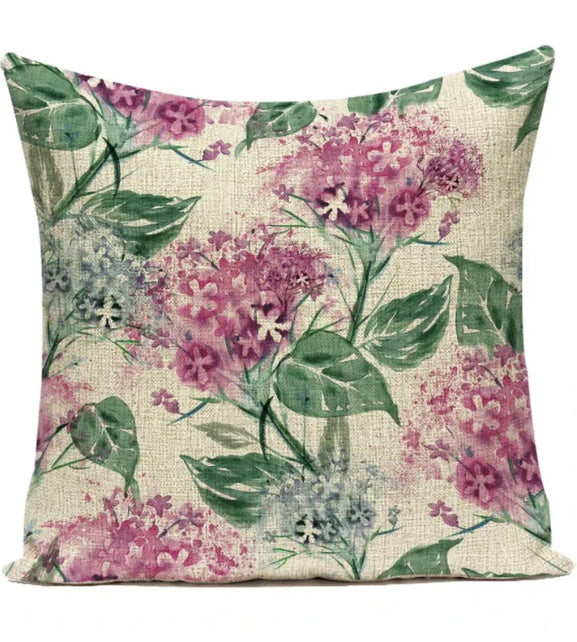 HKM-387539 Ink Painting Floral Cushion Cover - Peach Skin Fabric, 45x45 cm