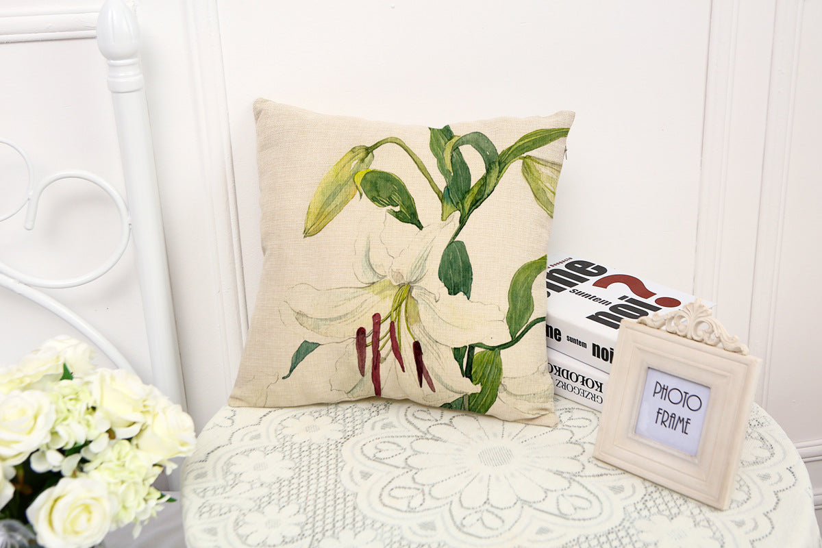 HKM-387539 Ink Painting Floral Cushion Cover - Peach Skin Fabric, 45x45 cm