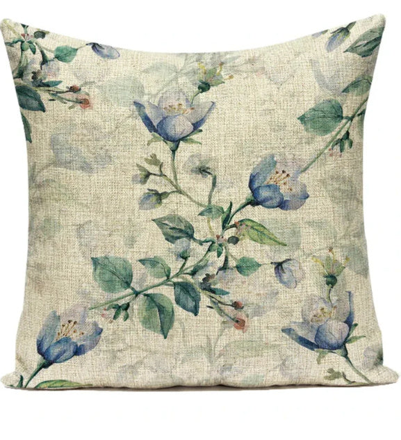 HKM-387539 Ink Painting Floral Cushion Cover - Peach Skin Fabric, 45x45 cm