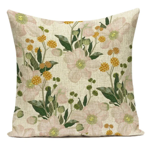 HKM-387539 Ink Painting Floral Cushion Cover - Peach Skin Fabric, 45x45 cm