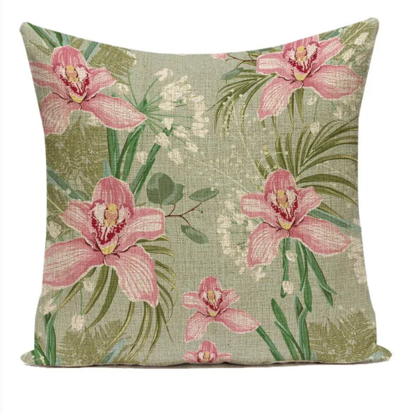 HKM-387539 Ink Painting Floral Cushion Cover - Peach Skin Fabric, 45x45 cm