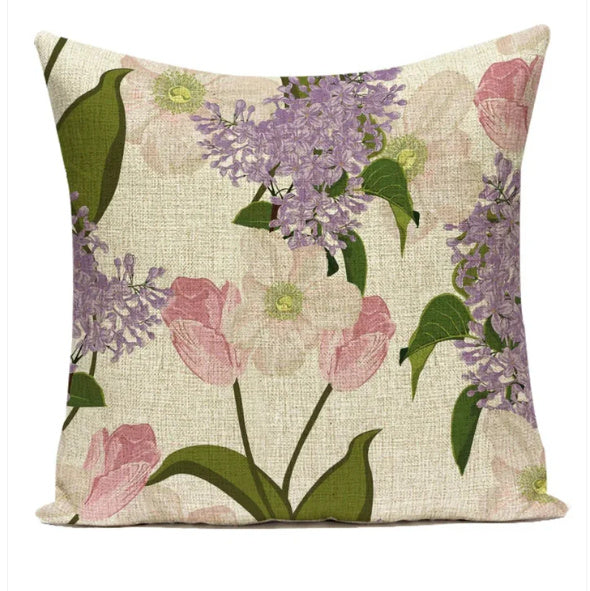 HKM-387539 Ink Painting Floral Cushion Cover - Peach Skin Fabric, 45x45 cm