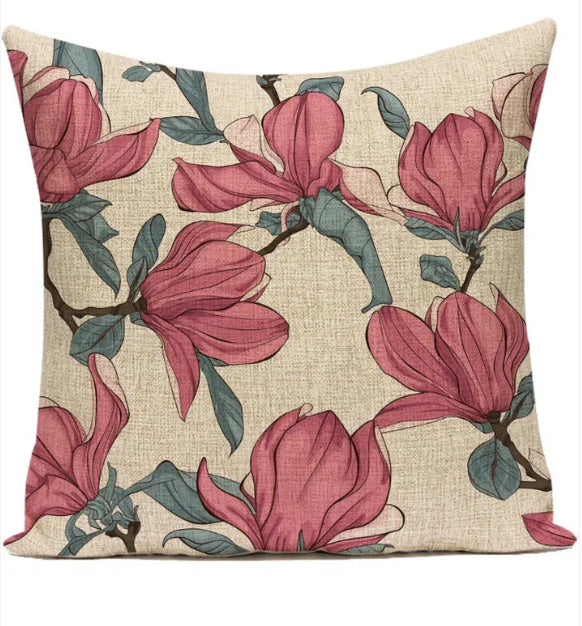HKM-387539 Ink Painting Floral Cushion Cover - Peach Skin Fabric, 45x45 cm