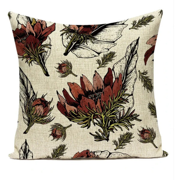 HKM-387539 Ink Painting Floral Cushion Cover - Peach Skin Fabric, 45x45 cm