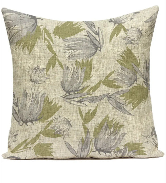 HKM-387539 Ink Painting Floral Cushion Cover - Peach Skin Fabric, 45x45 cm