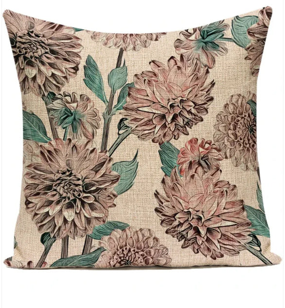 HKM-387539 Ink Painting Floral Cushion Cover - Peach Skin Fabric, 45x45 cm