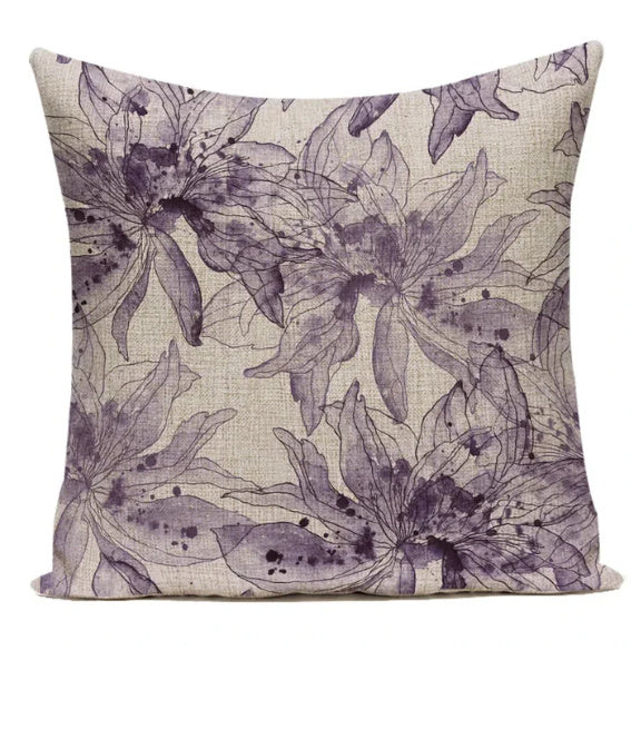 HKM-387539 Ink Painting Floral Cushion Cover - Peach Skin Fabric, 45x45 cm