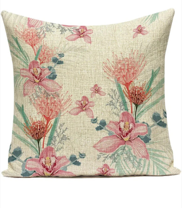 HKM-387539 Ink Painting Floral Cushion Cover - Peach Skin Fabric, 45x45 cm