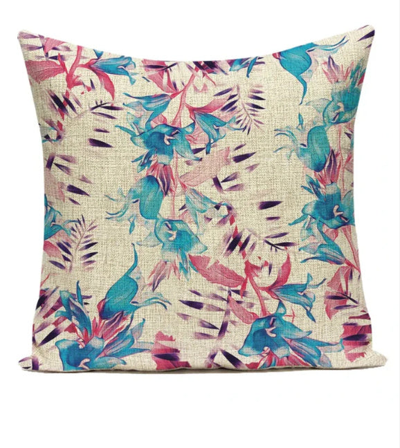 HKM-387539 Ink Painting Floral Cushion Cover - Peach Skin Fabric, 45x45 cm