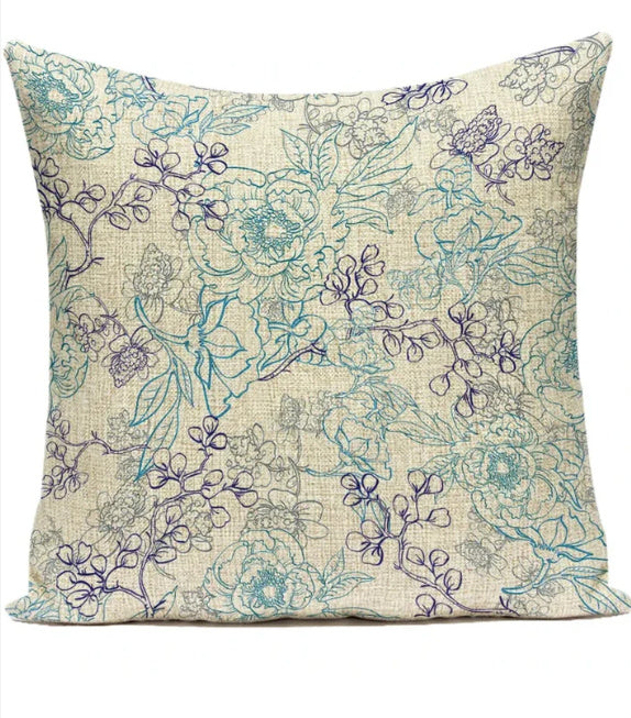 HKM-387539 Ink Painting Floral Cushion Cover - Peach Skin Fabric, 45x45 cm