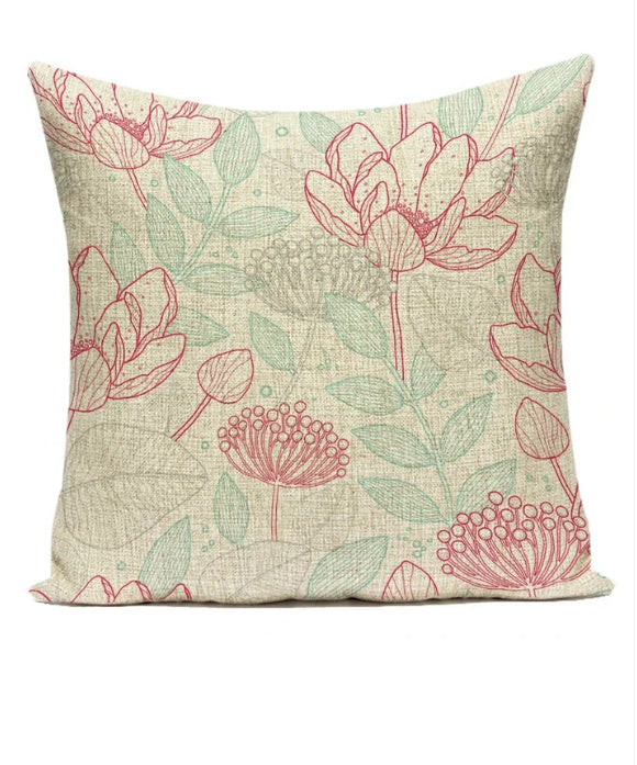 HKM-387539 Ink Painting Floral Cushion Cover - Peach Skin Fabric, 45x45 cm