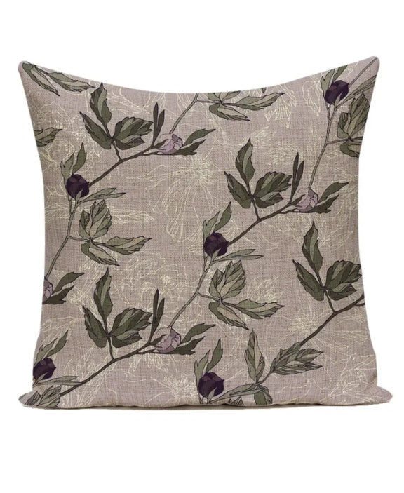 HKM-387539 Ink Painting Floral Cushion Cover - Peach Skin Fabric, 45x45 cm