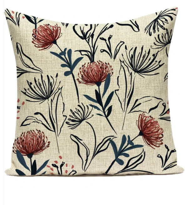 HKM-387539 Ink Painting Floral Cushion Cover - Peach Skin Fabric, 45x45 cm