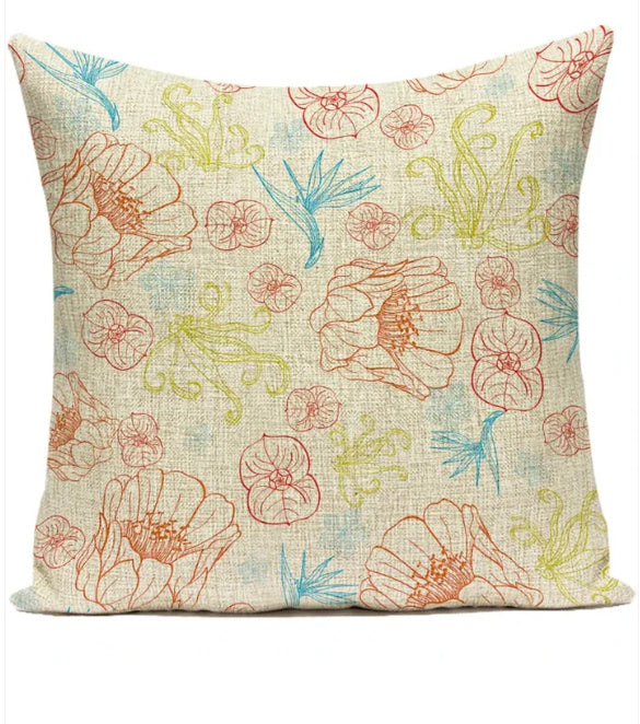 HKM-387539 Ink Painting Floral Cushion Cover - Peach Skin Fabric, 45x45 cm