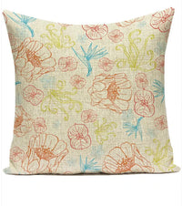HKM-387539 Ink Painting Floral Cushion Cover - Peach Skin Fabric, 45x45 cm
