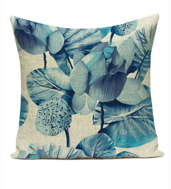 HKM-387539 Ink Painting Floral Cushion Cover - Peach Skin Fabric, 45x45 cm