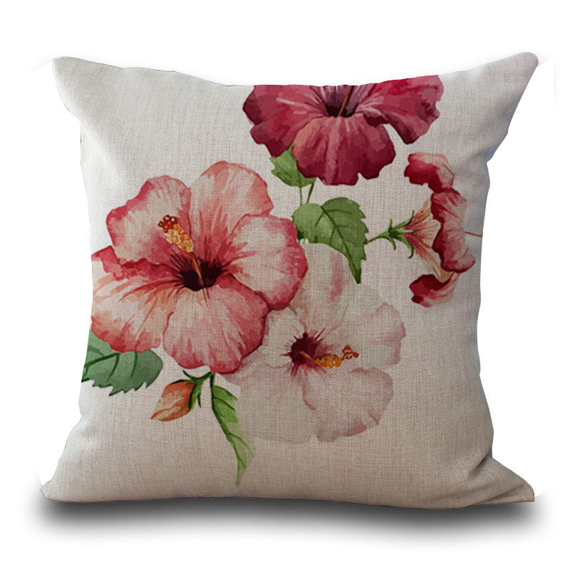 HKM-387539 Ink Painting Floral Cushion Cover - Peach Skin Fabric, 45x45 cm