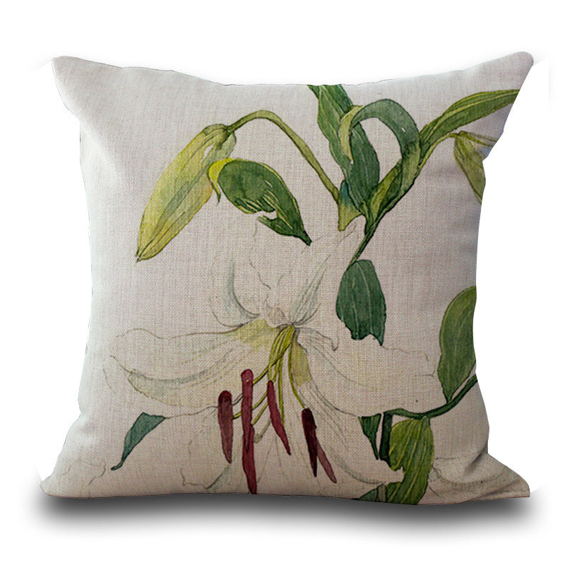 HKM-387539 Ink Painting Floral Cushion Cover - Peach Skin Fabric, 45x45 cm