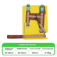 HKM-387603 Adjustable Anti-Loose PU Leather Dog Harness with Hand Grip Leash