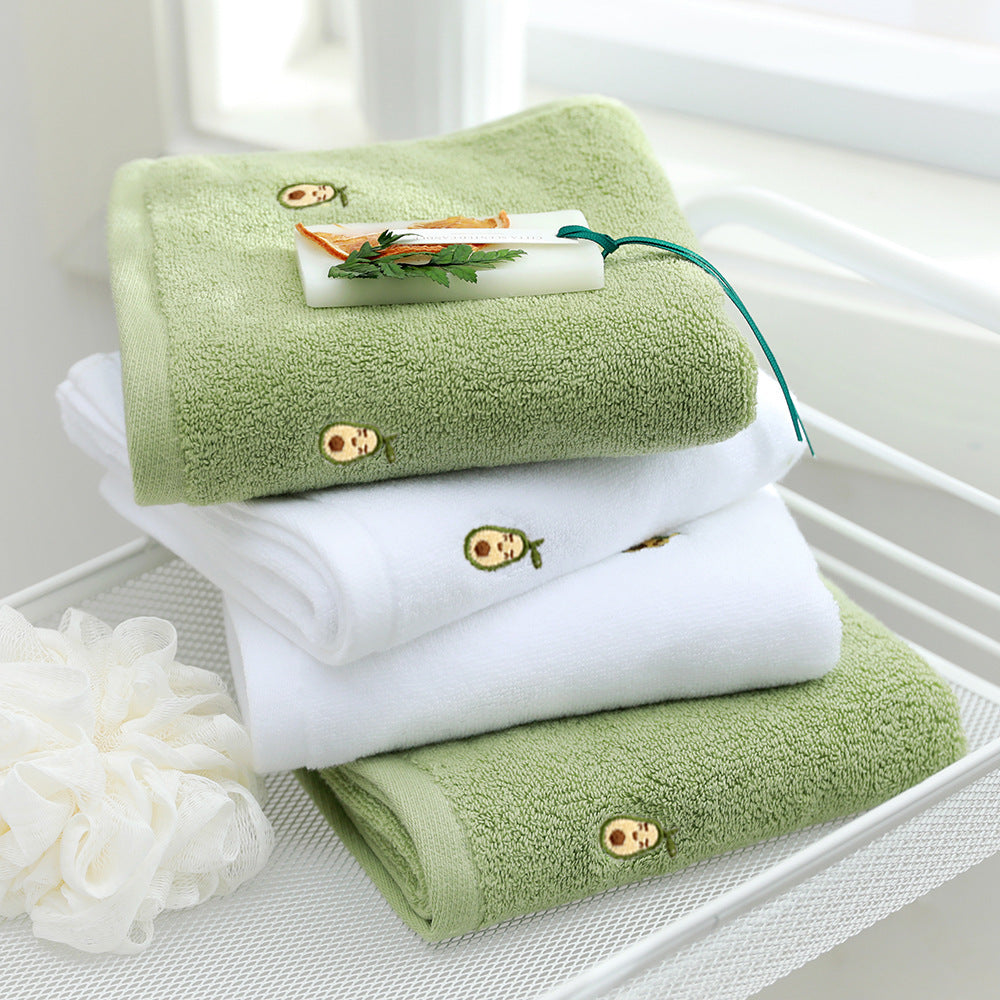 HKM-387987 Embroidered Pure Cotton Towels Set - Avocado & Banana Colors, 4-Piece Collection