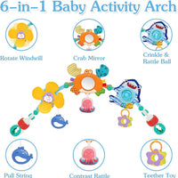 HKM-388051 Adjustable Cartoon Crib Play Gym with Musical & Flashing Hanging Toys for Stroller and Car Seat