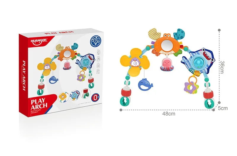 HKM-388051 Adjustable Cartoon Crib Play Gym with Musical & Flashing Hanging Toys for Stroller and Car Seat