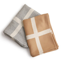 HKM-388243 Modern Solid Color Wool Nap Blanket - Gray & Camel for All Seasons