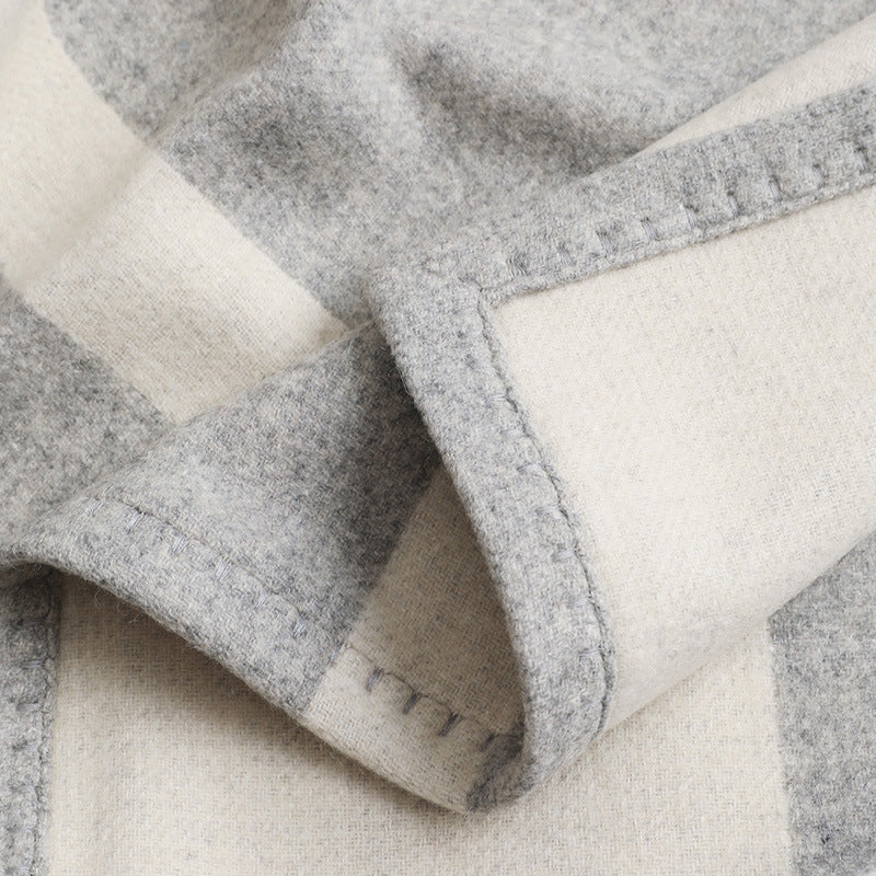HKM-388243 Modern Solid Color Wool Nap Blanket - Gray & Camel for All Seasons