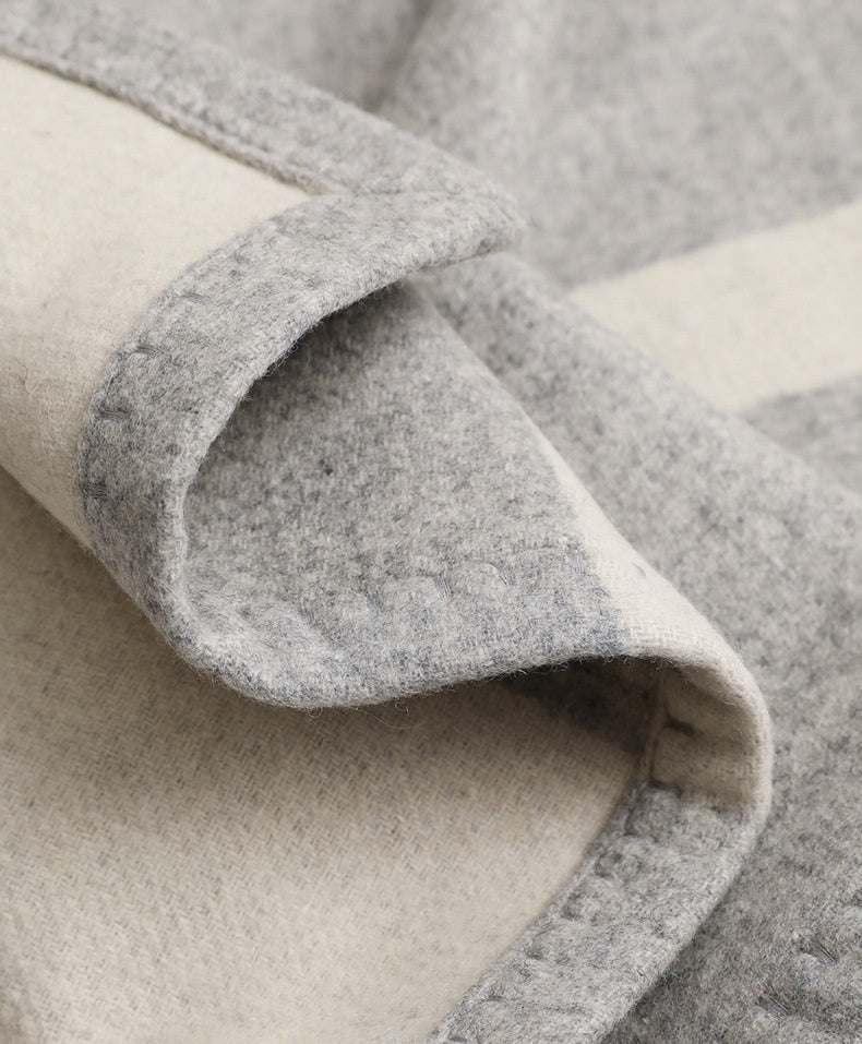 HKM-388243 Modern Solid Color Wool Nap Blanket - Gray & Camel for All Seasons