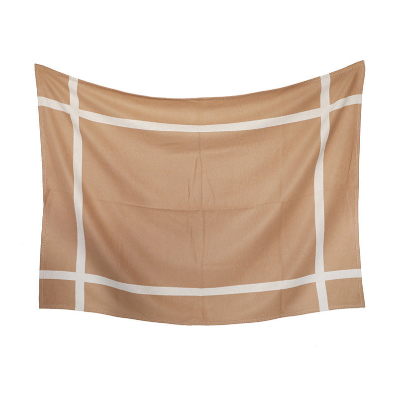 HKM-388243 Modern Solid Color Wool Nap Blanket - Gray & Camel for All Seasons