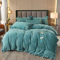 HKM-388563 High-End Three-Dimensional Embroidery Thick Milk Velvet Bed Linen Set - 4 Pieces