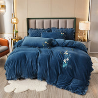 HKM-388563 High-End Three-Dimensional Embroidery Thick Milk Velvet Bed Linen Set - 4 Pieces